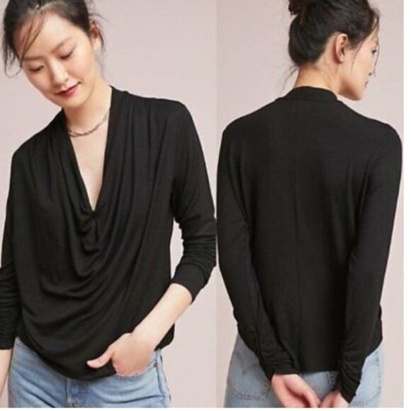 Anthropologie Maeve Melissa  Draped Black Top - Picture 1 of 10